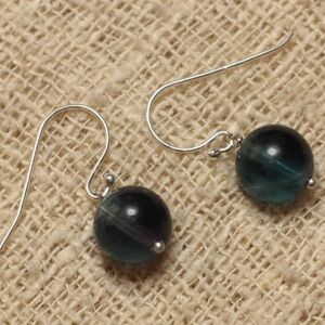925 silver earrings and Purple Blue Fluorite Stone Balls 10mm N1